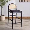 SAFAVIEH Couture – Laylie 37-Inch Counter Stool – Black Solid Wood & Cushion with Natural Cane Rattan Weave – Fully Assembled – Ideal for Kitchen, Dining Room (SFV1608D)