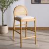 SAFAVIEH Couture – Laylie 37-Inch Counter Stool – Natural Solid Wood & Cane Rattan Weave with White Cushion – Fully Assembled – Ideal for Kitchen, Dining Room (SFV1608E)