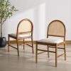 SAFAVIEH Couture – Laylie Dining Chair Set of 2 – Medium Oak Solid Wood & Cane Rattan Weave with White Cushion – Fully Assembled – Ideal for Dining Room, Kitchen, 18″ Seat Height (SFV1607F-SET2)