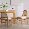 SAFAVIEH Couture – Laylie Dining Chair Set of 2 – Natural Solid Wood & Cane Rattan Weave with White Cushion – Fully Assembled – Ideal for Dining Room, Kitchen, 18″ Seat Height (SFV1607E-SET2)