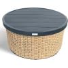 SAFAVIEH Couture – Outdoor Cleandra Storage Coffee Table – Natural & Black Aluminum – Weather Resistant, Fully Assembled – Ideal for Deck, Patio, Backyard, 36″ W x 36″ D x 16″ H (CPT4017A)(Natural/Black)