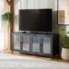 SAFAVIEH Furniture – Donahue Media Stand for TVs up to 65″ – Black & Clear 4-Door Entertainment Media Console with Glass Panel Storage for Living Room, Bedroom (MED3126A)(Black/Clear)