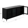 SAFAVIEH Furniture – Donahue Media Stand for TVs up to 65″ – Black & Clear 4-Door Entertainment Media Console with Glass Panel Storage for Living Room, Bedroom (MED3126A)(Black/Clear)