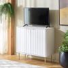 SAFAVIEH Furniture – Hilsa Media Stand for TVs up to 32″ – White & Gold 2-Door Compact Entertainment Media Console for Living Room, Bedroom (MED3118A)(White/Gold)