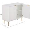 SAFAVIEH Furniture – Hilsa Media Stand for TVs up to 32″ – White & Gold 2-Door Compact Entertainment Media Console for Living Room, Bedroom (MED3118A)(White/Gold)