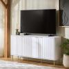 SAFAVIEH Furniture – Hilsa Media Stand for TVs up to 70″ – White & Gold 3-Door Entertainment Media Console – Storage Cabinet for Living Room, Bedroom (MED3116A)(White/Gold)