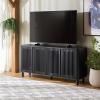 SAFAVIEH Furniture – Isak Media Stand for TVs up to 70″ – Black Slat Door Entertainment Media Console – Storage Cabinet for Living Room, Bedroom (MED3127B)(Black/Black)