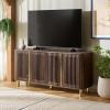 SAFAVIEH Furniture – Isak Media Stand for TVs up to 70″ – Black Slat Door Entertainment Media Console – Storage Cabinet for Living Room, Bedroom (MED3127B)(Dark Brown/Brass)