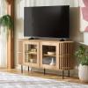 SAFAVIEH Furniture – Kiyoshi Media Stand for TVs up to 65″ – Oak & Black 2-Door Modern Entertainment Console with Shelving (MED3606A)(Oak/Black)