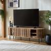 SAFAVIEH Furniture – Kiyoshi Media Stand for TVs up to 75″ – Oak & Black 5-Shelf Entertainment Media Console with Slatted Doors, Modern Storage Cabinet (MED3600A)(Oak/Black)