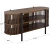 SAFAVIEH Furniture – Marami Oval Media Stand for TVs up to 50″ – Walnut & Black Modern Entertainment Console with Open Shelving and Slatted Sides (MED3602A)(Walnut/Black)