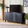 SAFAVIEH Furniture – Marrero Media Stand for TVs up to 65″ – Black Entertainment Media Console – 4-Door Storage Cabinet for Living Room, Bedroom (MED3121B)(Black)