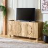 SAFAVIEH Furniture – Marrero Media Stand for TVs up to 65″ – Black Entertainment Media Console – 4-Door Storage Cabinet for Living Room, Bedroom (MED3121B)(Oak)