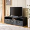 SAFAVIEH Furniture – Shafa Media Stand for TVs up to 55″ – Natural & Brass 3-Drawer Entertainment Media Console – Storage Cabinet for Living Room, Bedroom (MED3123B)(Black/Brass)