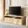SAFAVIEH Furniture – Shafa Media Stand for TVs up to 55″ – Natural & Brass 3-Drawer Entertainment Media Console – Storage Cabinet for Living Room, Bedroom (MED3123B)(Natural/Brass)