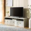 SAFAVIEH Furniture – Shafa Media Stand for TVs up to 55″ – Natural & Brass 3-Drawer Entertainment Media Console – Storage Cabinet for Living Room, Bedroom (MED3123B)(Light Grey/Brass)