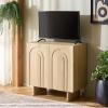 SAFAVIEH Furniture – Simi Media Stand for TVs up to 28″ – Natural Brown Compact Entertainment Media Console – Storage Cabinet for Living Room, Bedroom (MED3119A)(Natural)