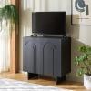 SAFAVIEH Furniture – Simi Media Stand for TVs up to 28″ – Natural Brown Compact Entertainment Media Console – Storage Cabinet for Living Room, Bedroom (MED3119A)(Black)