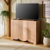 SAFAVIEH Furniture – Takami Media Stand for TVs up to 55″ – Oak 3-Door Modern Entertainment Console with Storage Cabinets (MED3605A)(Oak)