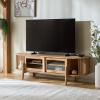SAFAVIEH Furniture – Tomori Media Stand for TVs up to 75″ – Oak 2-Door Modern Entertainment Console with Open Shelving and Storage (MED3603A)(Oak)