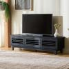 SAFAVIEH Furniture – Zulie Media Stand for TVs up to 65″ – Natural Brown Entertainment Media Console – Slatted Door Storage Cabinet for Living Room, Bedroom (MED3120A)(Black)