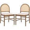 SAFAVIEH Couture – Laylie Dining Chair Set of 2 – Medium Oak Solid Wood & Cane Rattan Weave with White Cushion – Fully Assembled – Ideal for Dining Room, Kitchen, 18″ Seat Height (SFV1607F-SET2)