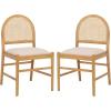 SAFAVIEH Couture – Laylie Dining Chair Set of 2 – Natural Solid Wood & Cane Rattan Weave with White Cushion – Fully Assembled – Ideal for Dining Room, Kitchen, 18″ Seat Height (SFV1607E-SET2)