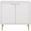 SAFAVIEH Furniture – Hilsa Media Stand for TVs up to 32″ – White & Gold 2-Door Compact Entertainment Media Console for Living Room, Bedroom (MED3118A)(White/Gold)