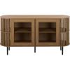 SAFAVIEH Furniture – Kiyoshi Media Stand for TVs up to 65″ – Oak & Black 2-Door Modern Entertainment Console with Shelving (MED3606A)(Oak/Black)