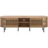 SAFAVIEH Furniture – Kiyoshi Media Stand for TVs up to 75″ – Oak & Black 5-Shelf Entertainment Media Console with Slatted Doors, Modern Storage Cabinet (MED3600A)(Oak/Black)