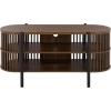 SAFAVIEH Furniture – Marami Oval Media Stand for TVs up to 50″ – Walnut & Black Modern Entertainment Console with Open Shelving and Slatted Sides (MED3602A)(Walnut/Black)
