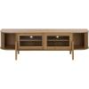 SAFAVIEH Furniture – Tomori Media Stand for TVs up to 75″ – Oak 2-Door Modern Entertainment Console with Open Shelving and Storage (MED3603A)(Oak)