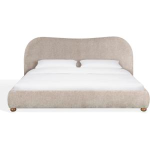 SAFAVIEH Couture – Beccarose King Bed – Contemporary Design – Light Brown Chenille & Walnut Legs – Ideal for Bedroom, Guest Room, 86″ W x 88″ D x 45″ H (SFV4811G-K)