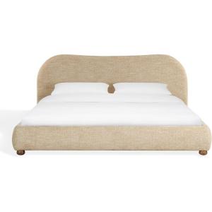 SAFAVIEH Couture – Beccarose Queen Bed – Contemporary Design – Brown Chenille & Walnut Legs – Ideal for Bedroom, Guest Room, 70.5″ W x 88″ D x 45″ H (SFV4811I-Q)