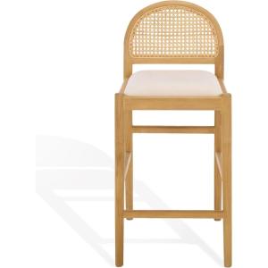 SAFAVIEH Couture – Laylie 37-Inch Counter Stool – Natural Solid Wood & Cane Rattan Weave with White Cushion – Fully Assembled – Ideal for Kitchen, Dining Room (SFV1608E)