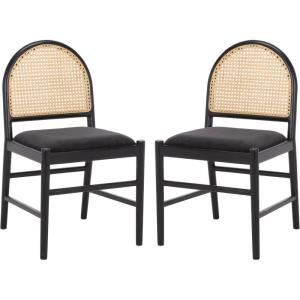 SAFAVIEH Couture – Laylie Dining Chair Set of 2 – Black Solid Wood & Cushion with Natural Cane Rattan Weave – Fully Assembled – Ideal for Dining Room, Kitchen, 18″ Seat Height (SFV1607D-SET2)