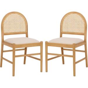 SAFAVIEH Couture – Laylie Dining Chair Set of 2 – Natural Solid Wood & Cane Rattan Weave with White Cushion – Fully Assembled – Ideal for Dining Room, Kitchen, 18″ Seat Height (SFV1607E-SET2)