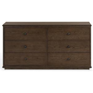 SAFAVIEH Couture – Octavian Rope Detail Dresser – Walnut Oak – 6-Drawer Storage Chest – Fully Assembled – Ideal for Bedroom, Guest Room, 66″ W x 20″ D x 34″ H (SFV2234B)(Dark Walnut)