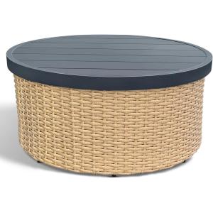 SAFAVIEH Couture – Outdoor Cleandra Storage Coffee Table – Natural & Black Aluminum – Weather Resistant, Fully Assembled – Ideal for Deck, Patio, Backyard, 36″ W x 36″ D x 16″ H (CPT4017A)(Natural/Black)