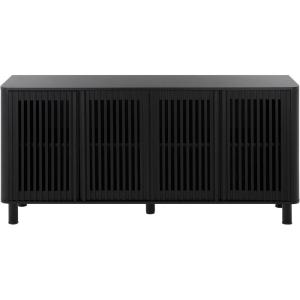 SAFAVIEH Furniture – Isak Media Stand for TVs up to 70″ – Black Slat Door Entertainment Media Console – Storage Cabinet for Living Room, Bedroom (MED3127B)(Black/Black)