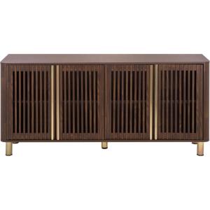 SAFAVIEH Furniture – Isak Media Stand for TVs up to 70″ – Black Slat Door Entertainment Media Console – Storage Cabinet for Living Room, Bedroom (MED3127B)(Dark Brown/Brass)