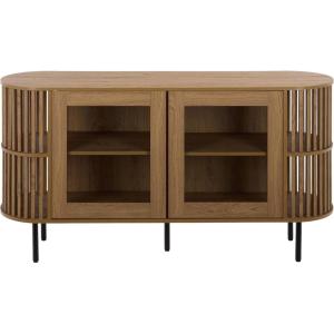 SAFAVIEH Furniture – Kiyoshi Media Stand for TVs up to 65″ – Oak & Black 2-Door Modern Entertainment Console with Shelving (MED3606A)(Oak/Black)