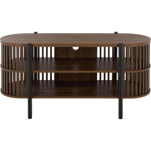 SAFAVIEH Furniture – Marami Oval Media Stand for TVs up to 50″ – Walnut & Black Modern Entertainment Console with Open Shelving and Slatted Sides (MED3602A)(Walnut/Black)
