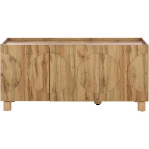 SAFAVIEH Furniture – Marrero Media Stand for TVs up to 65″ – Black Entertainment Media Console – 4-Door Storage Cabinet for Living Room, Bedroom (MED3121B)(Oak)