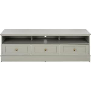 SAFAVIEH Furniture – Shafa Media Stand for TVs up to 55″ – Natural & Brass 3-Drawer Entertainment Media Console – Storage Cabinet for Living Room, Bedroom (MED3123B)(Light Grey/Brass)