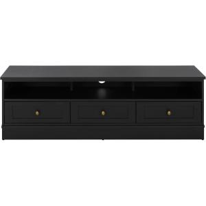SAFAVIEH Furniture – Shafa Media Stand for TVs up to 55″ – Natural & Brass 3-Drawer Entertainment Media Console – Storage Cabinet for Living Room, Bedroom (MED3123B)(Black/Brass)