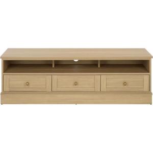 SAFAVIEH Furniture – Shafa Media Stand for TVs up to 55″ – Natural & Brass 3-Drawer Entertainment Media Console – Storage Cabinet for Living Room, Bedroom (MED3123B)(Natural/Brass)