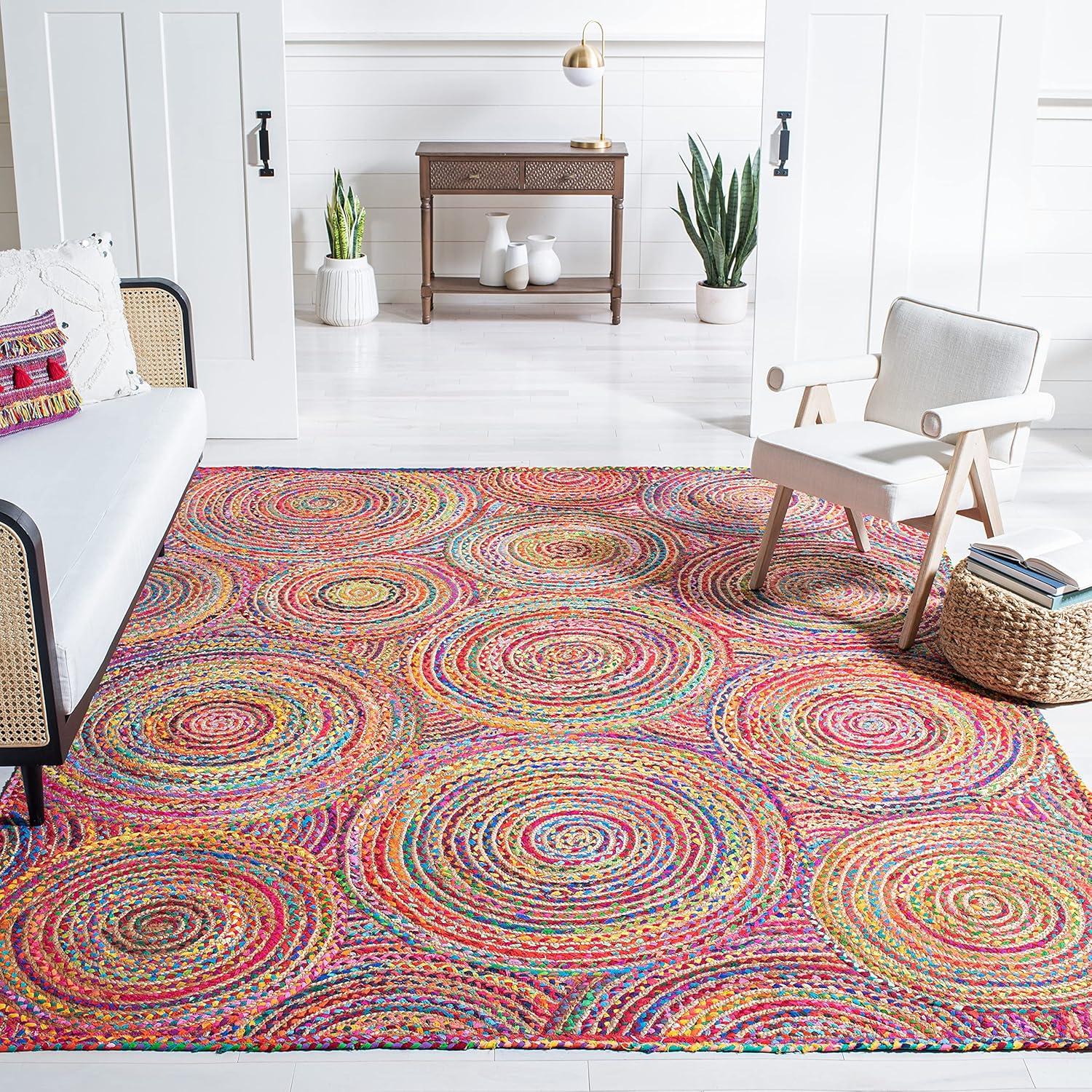 image:imageSAFAVIEH Area Rug 8x10 Cape Cod Collection Large Blue amp Natural Handmade Jute amp Cotton Boho Braided Design Ideal for Living Room Bedroom Office Dining Space CAP203MRedMulti