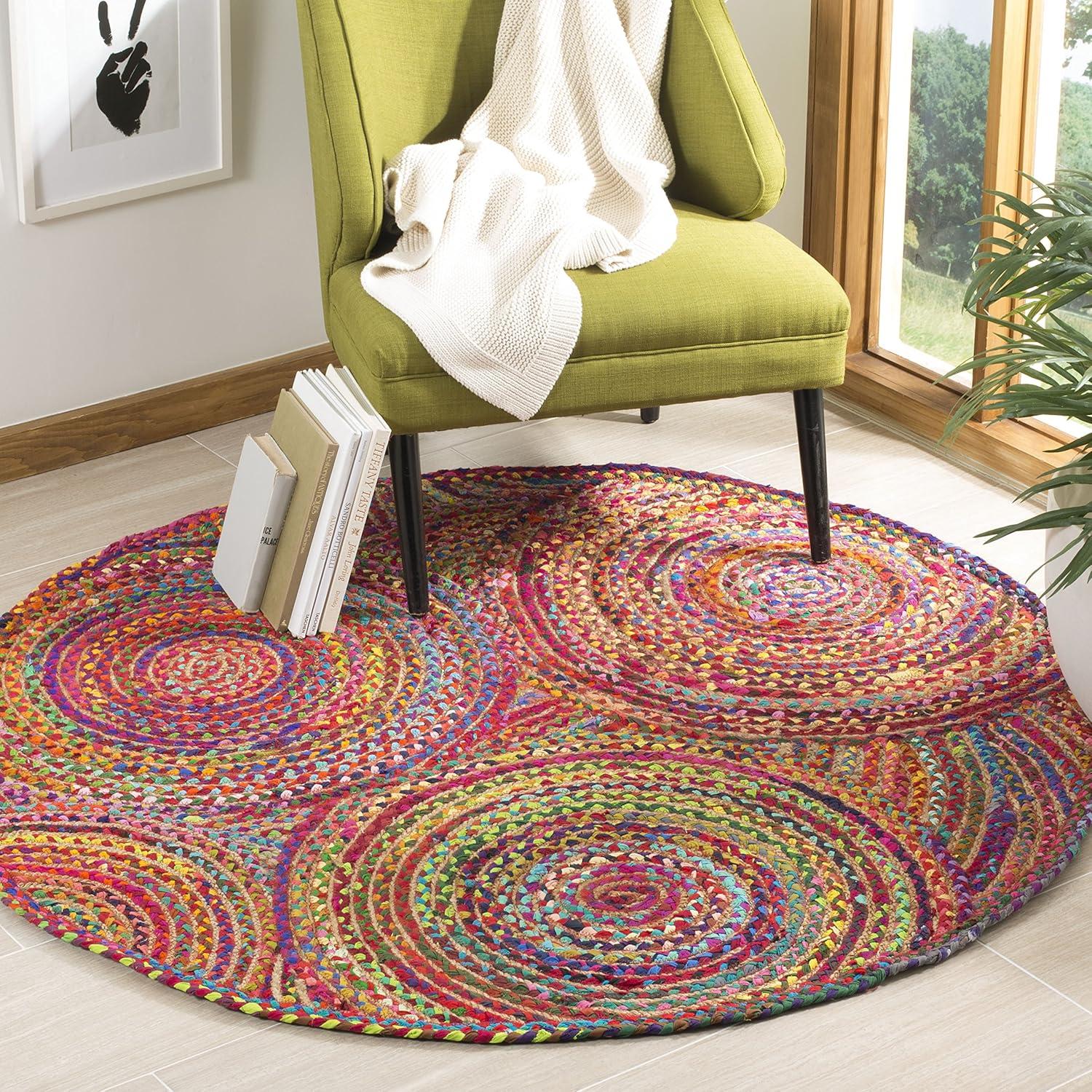 image:imageSAFAVIEH Area Rug 8x10 Cape Cod Collection Large Blue amp Natural Handmade Jute amp Cotton Boho Braided Design Ideal for Living Room Bedroom Office Dining Space CAP203MRedMulti