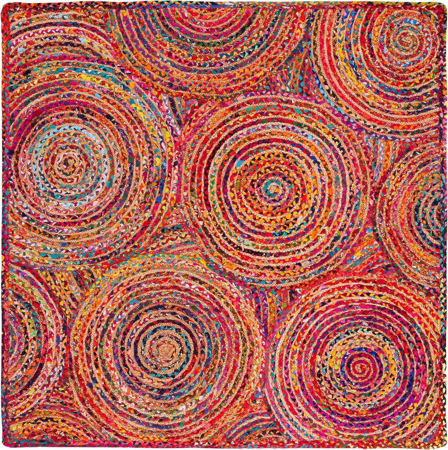 image:imageSAFAVIEH Area Rug 8x10 Cape Cod Collection Large Blue amp Natural Handmade Jute amp Cotton Boho Braided Design Ideal for Living Room Bedroom Office Dining Space CAP203MRedMulti